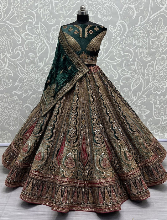 Exclusive Designer Heavy Velvet Lehenga Choli, Beautiful Blouse Piece With Soft Net Dupatta, Wedding & Reception Outfit Wear Lehenga Choli