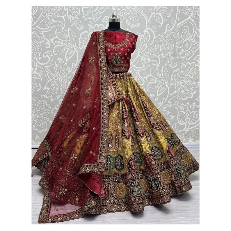 Exclusive Designer Heavy Velvet Lehenga Choli, Beautiful Blouse Piece With Soft Net Dupatta, Wedding & Reception Outfit Wear Lehenga Choli
