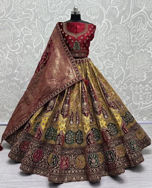 Exclusive Designer Heavy Velvet Lehenga Choli, Beautiful Blouse Piece With Soft Net Dupatta, Wedding & Reception Outfit Wear Lehenga Choli