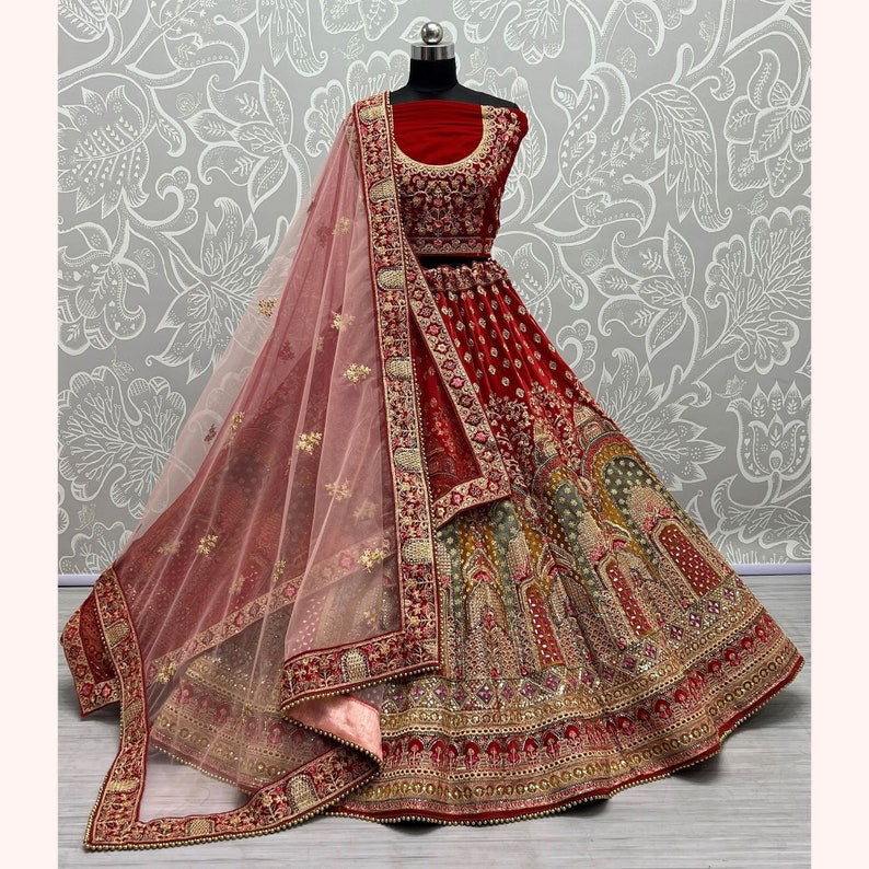 Exclusive Designer Heavy Velvet Lehenga Choli, Beautiful Blouse Piece With Soft Net Dupatta, Wedding & Reception Outfit Wear Lehenga Choli