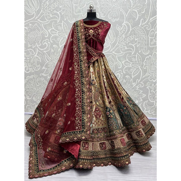 Exclusive Designer Heavy Velvet Lehenga Choli, Beautiful Blouse Piece With Soft Net Dupatta, Wedding & Reception Outfit Wear Lehenga Choli