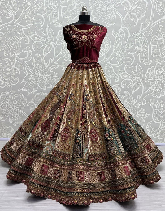 Exclusive Designer Heavy Velvet Lehenga Choli, Beautiful Blouse Piece With Soft Net Dupatta, Wedding & Reception Outfit Wear Lehenga Choli