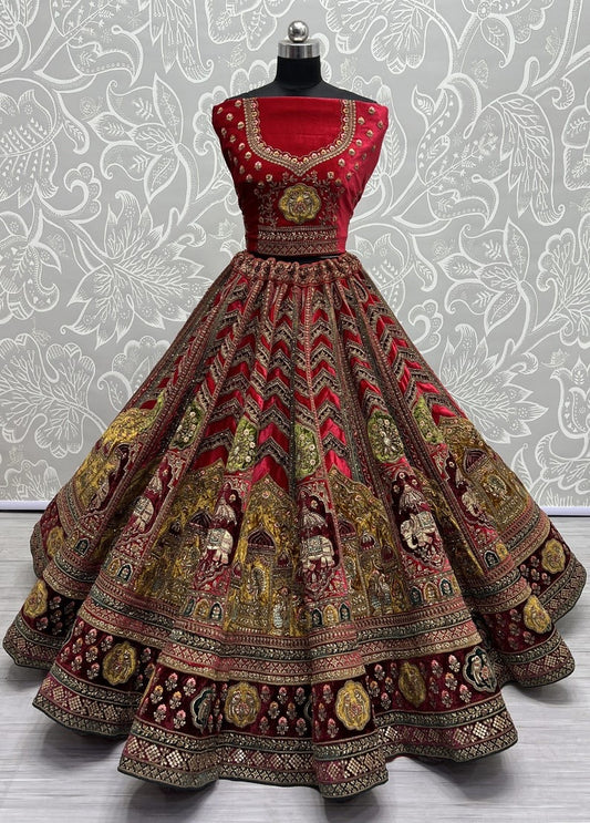 Beautiful Designer Bridal Heavy Velvet With Sequence Lehenga Choli