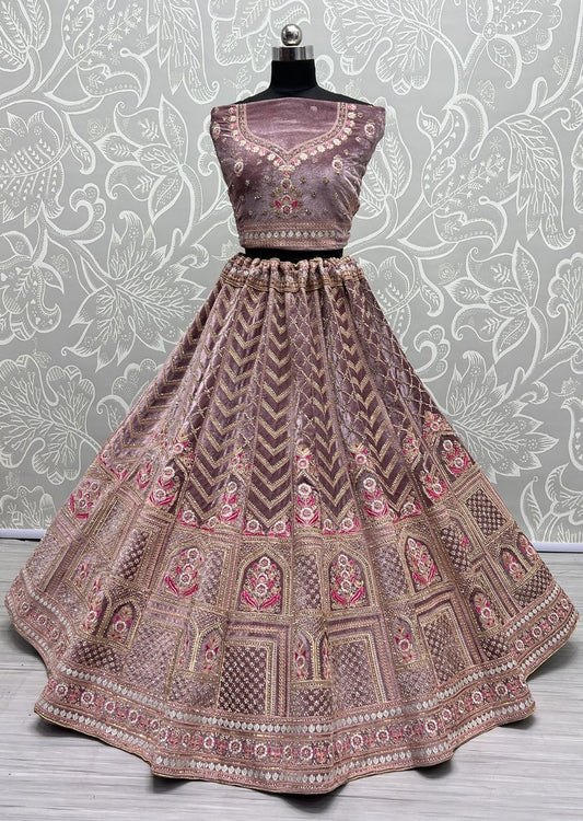 Net Fabric Bridal Lehenga Choli with Embroidery Work In Pink Colour