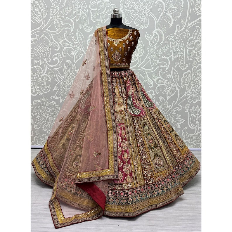 Bridal Lehenga Choli for Party and Reception With Multi Thread Work, Sequence Work, Dori Work, Zircon Diamond