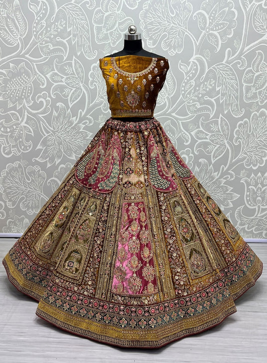 Bridal Lehenga Choli for Party and Reception With Multi Thread Work, Sequence Work, Dori Work, Zircon Diamond