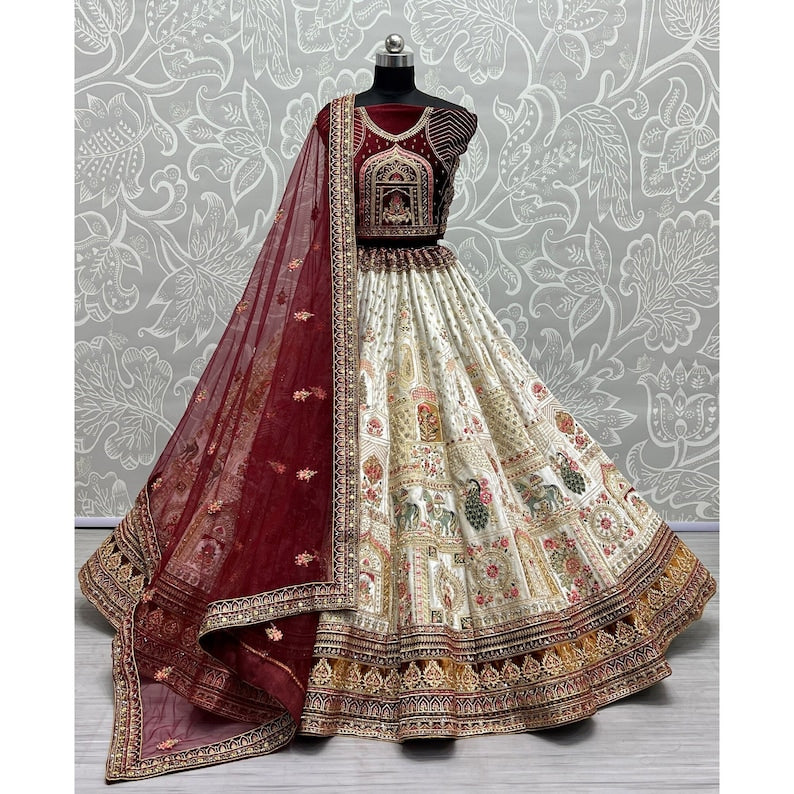 Bridal Lehenga Choli for Party and Reception With Multi Thread Work, Sequence Work, Dori Work, Zircon Diamond