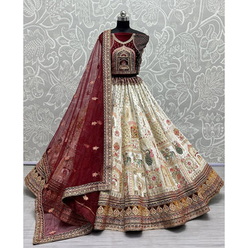 Bridal Lehenga Choli for Party and Reception With Multi Thread Work, Sequence Work, Dori Work, Zircon Diamond