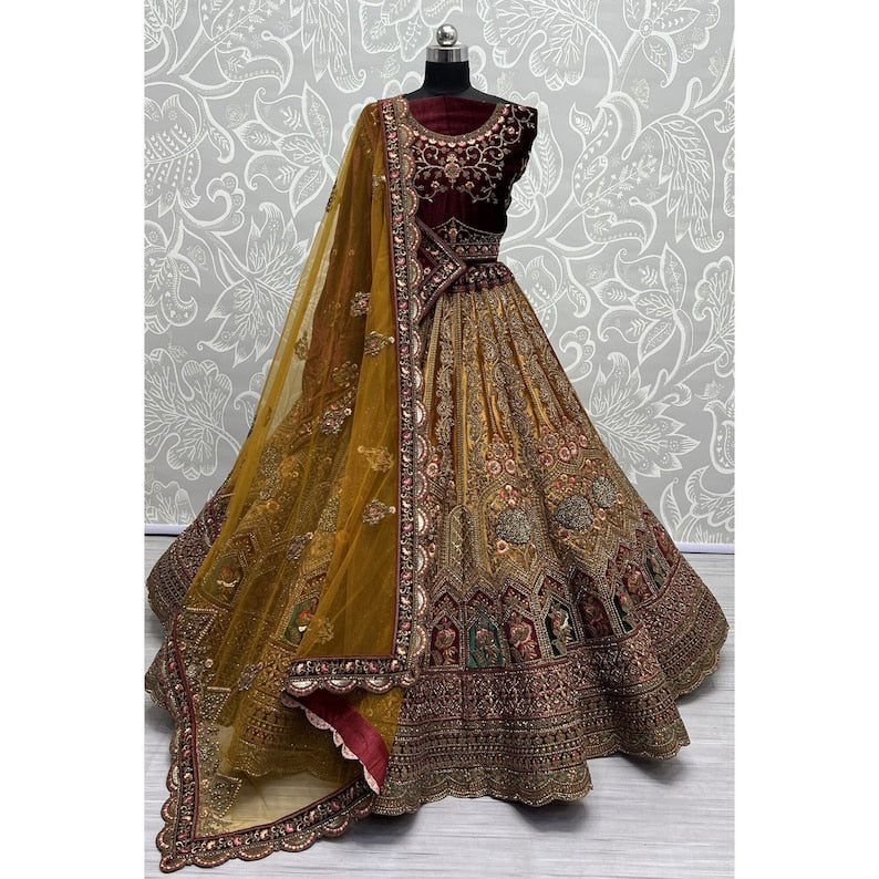 Bridal Lehenga Choli for Party and Reception With Multi Thread Work, Sequence Work, Dori Work, Zircon Diamond