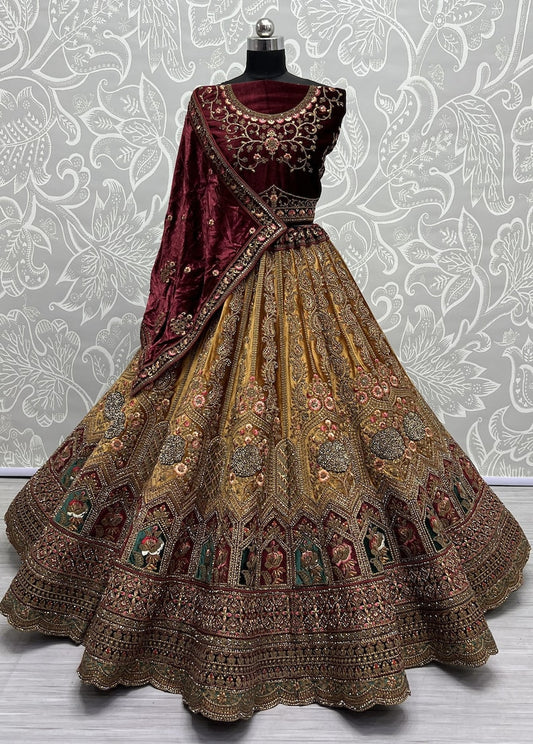 Bridal Lehenga Choli for Party and Reception With Multi Thread Work, Sequence Work, Dori Work, Zircon Diamond