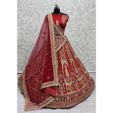Bridal Lehenga Choli for Party and Reception With Multi Thread Work, Sequence Work, Dori Work, Zircon Diamond