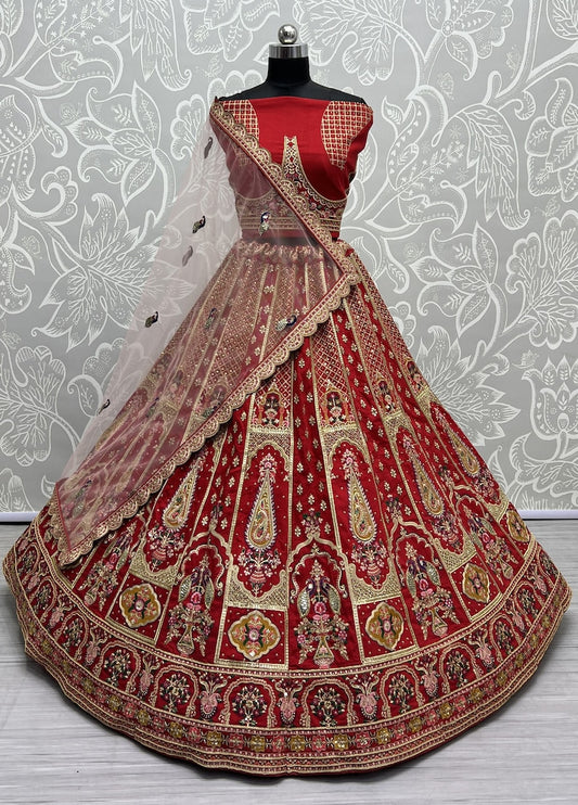 Bridal Lehenga Choli for Party and Reception With Multi Thread Work, Sequence Work, Dori Work, Zircon Diamond