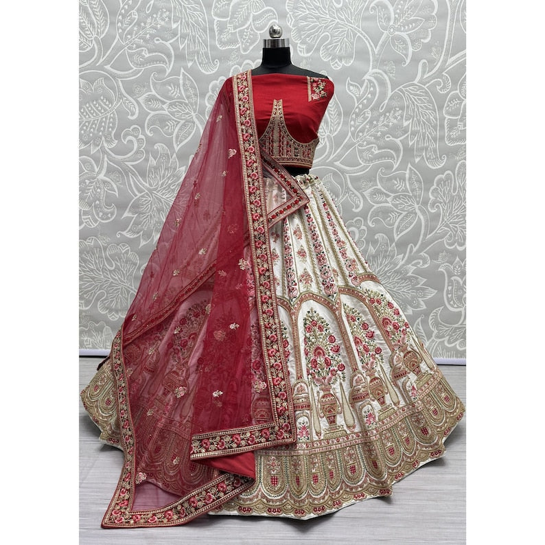 Red Net Dori Work Designer Lehenga Choli