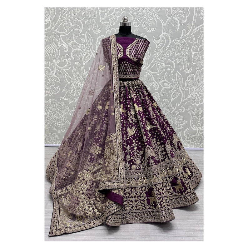 Marron Net Dori Work Designer Lehenga Choli