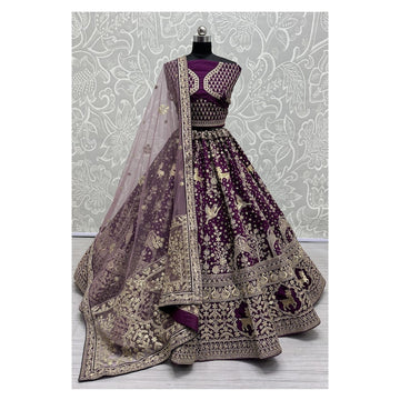 Marron Net Dori Work Designer Lehenga Choli