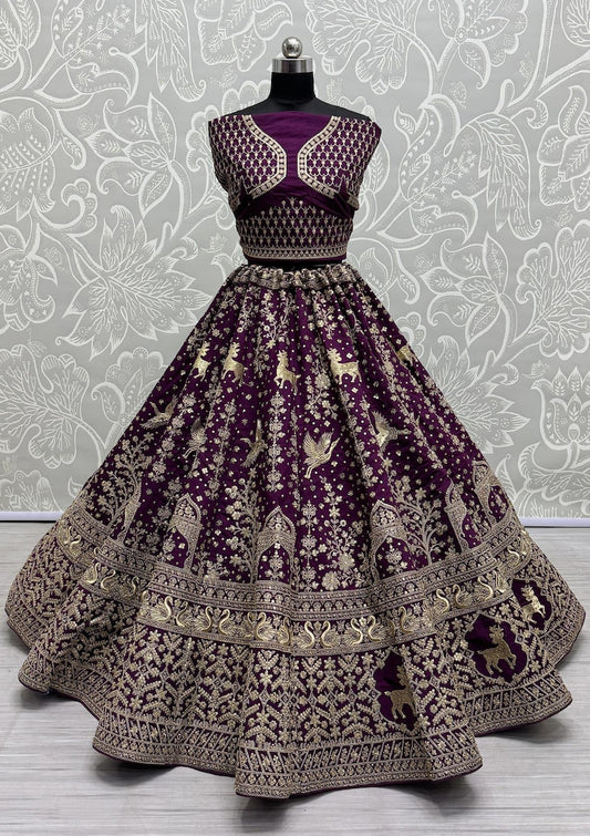 Marron Net Dori Work Designer Lehenga Choli