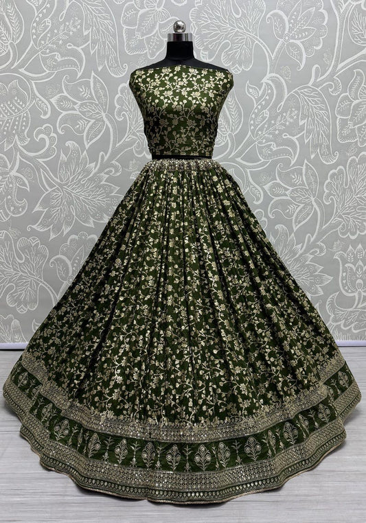 Green Net Dori Work Designer Lehenga Choli