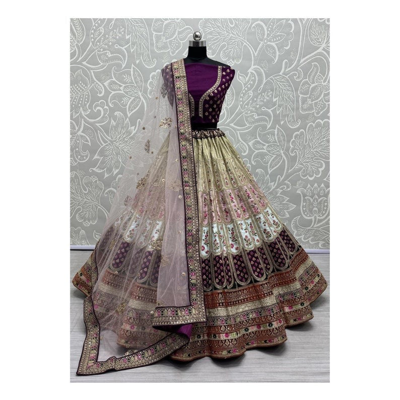 Embroidered Round Neck Silk Women Lehenga Choli Set