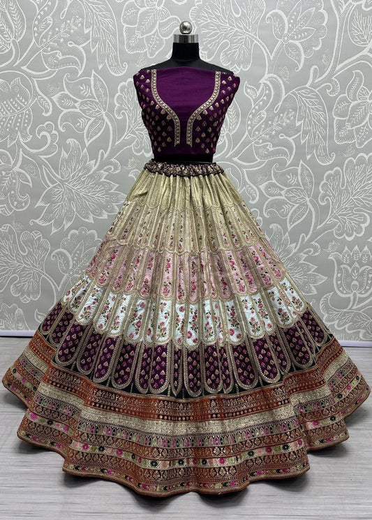 Embroidered Round Neck Silk Women Lehenga Choli Set
