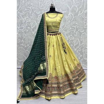 Embroidered Round Neck Silk Women Lehenga Choli Set
