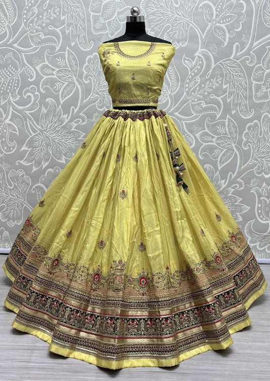 Embroidered Round Neck Silk Women Lehenga Choli Set