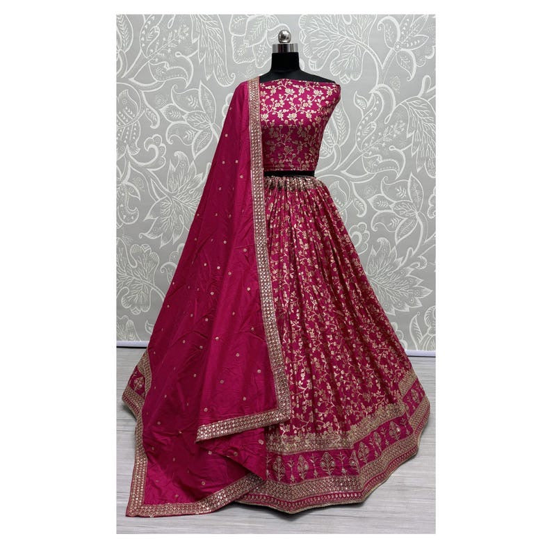 Embroidered Round Neck Silk Women Lehenga Choli Set