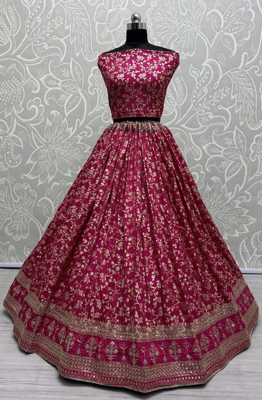 Embroidered Round Neck Silk Women Lehenga Choli Set