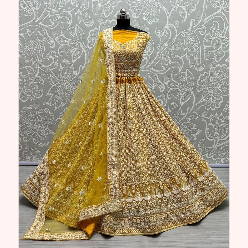 Embroidered Semi Stitched Lehenga Choli  (Yellow)