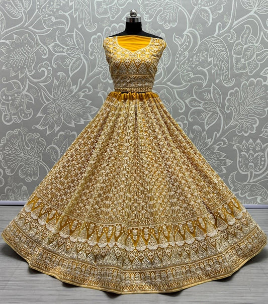 Embroidered Semi Stitched Lehenga Choli  (Yellow)