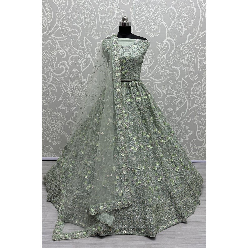 Embroidered Semi Stitched Lehenga Choli  (Green)