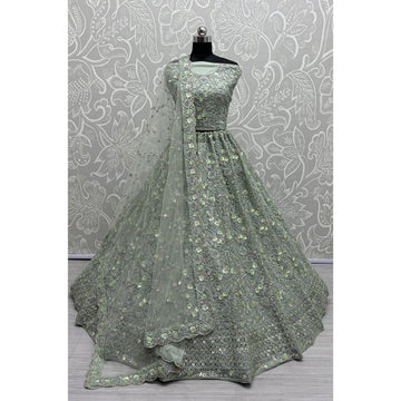 Embroidered Semi Stitched Lehenga Choli  (Green)