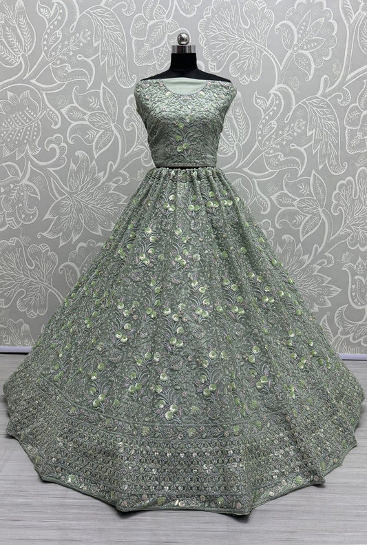 Embroidered Semi Stitched Lehenga Choli  (Green)