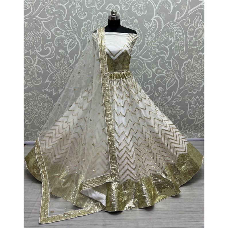 White Net Embroidered Lehenga Choli for Wedding