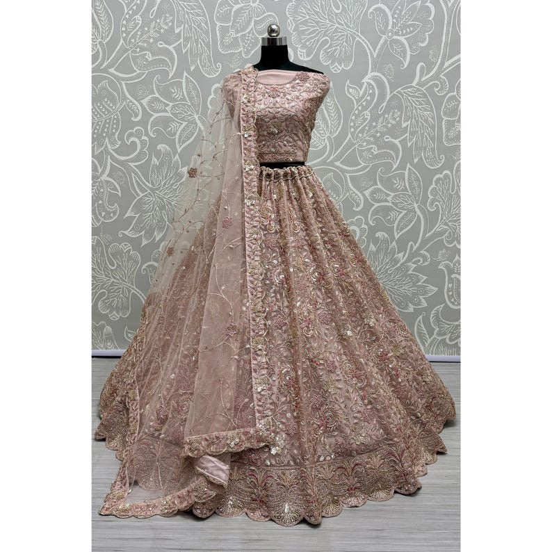 Pink Net Embroidered Lehenga Choli for Wedding