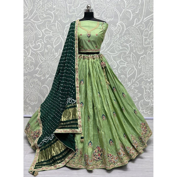 Parrot Colour Net Embroidered Lehenga Choli for Wedding