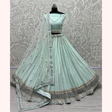 Self Design Semi Stitched Lehenga Choli (Light Green Colour)