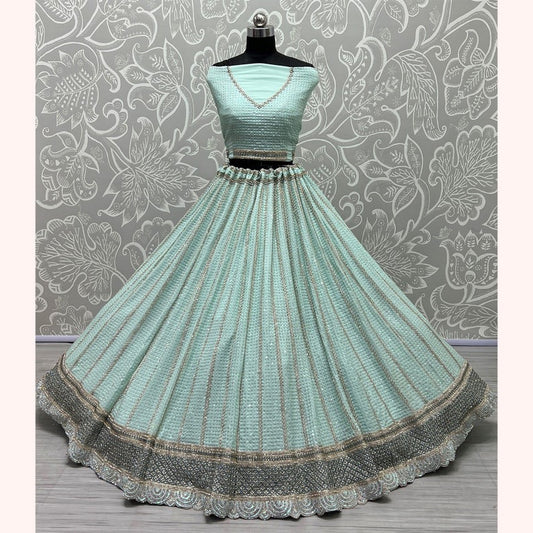 Self Design Semi Stitched Lehenga Choli (Light Green Colour)