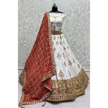 Self Design Semi Stitched Lehenga Choli (White Colour)