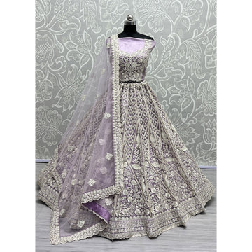 Lavender Net A - Line Lehenga Choli