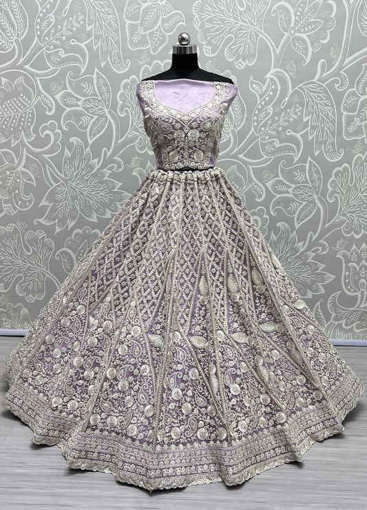 Lavender Net A - Line Lehenga Choli