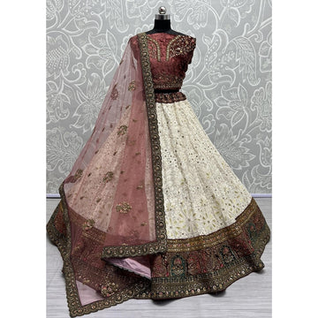 Red Net A - Line Lehenga Choli