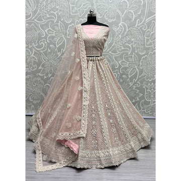 Off White Net A - Line Lehenga Choli