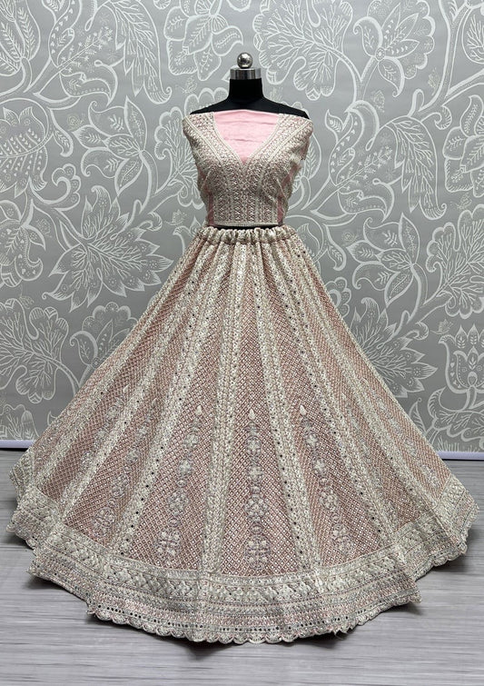 Off White Net A - Line Lehenga Choli