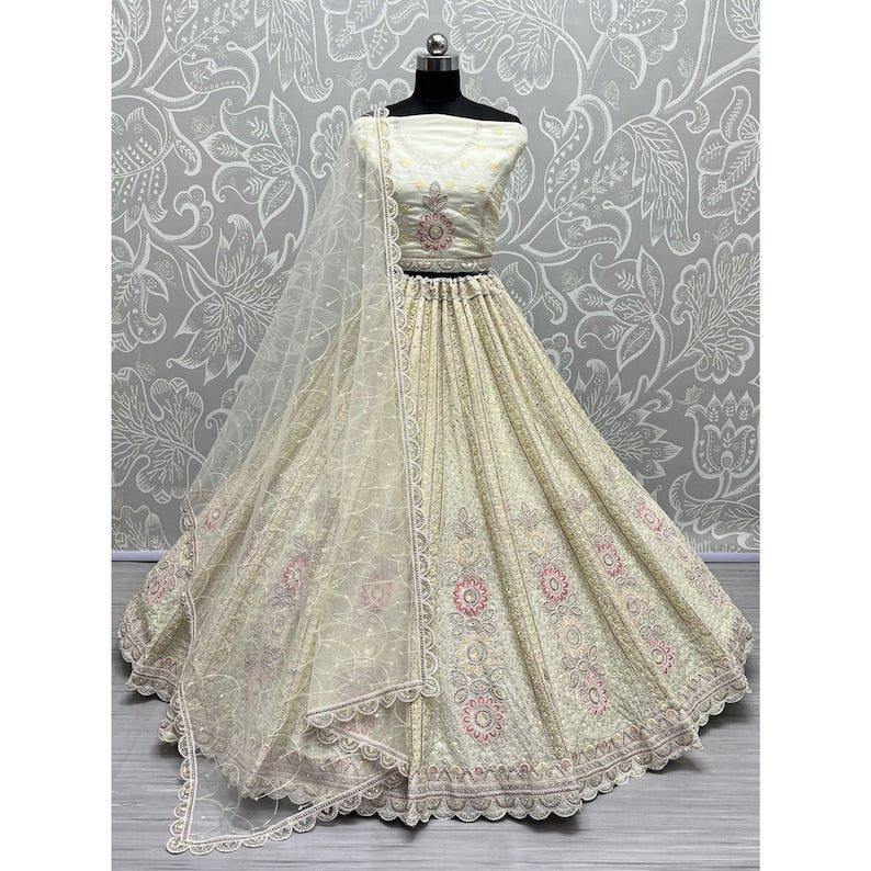 Steel Golden and Black Colour Lehenga Choli with Net Dupatta