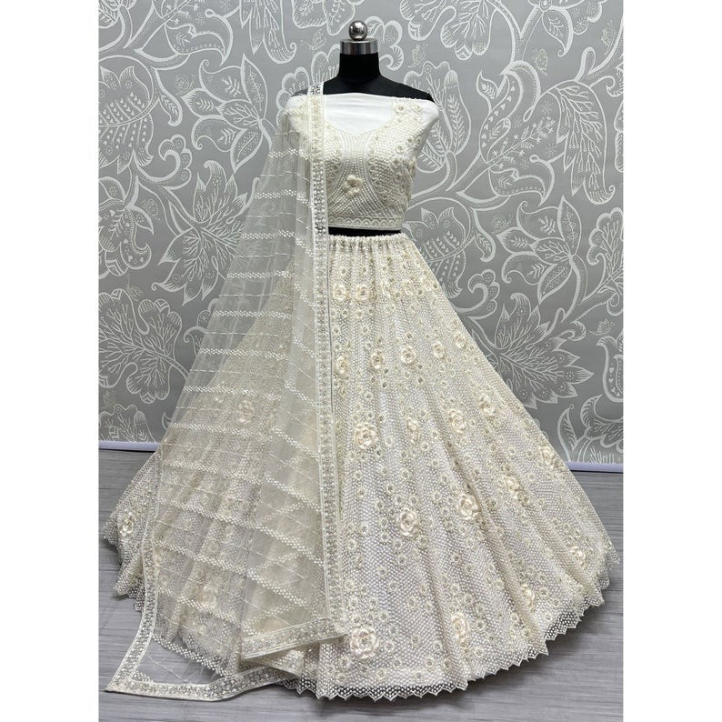 Steel Golden and Black Colour Lehenga Choli with Net Dupatta