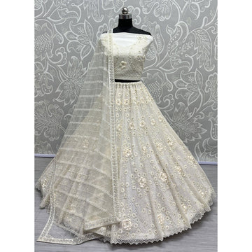 Steel Golden and Black Colour Lehenga Choli with Net Dupatta