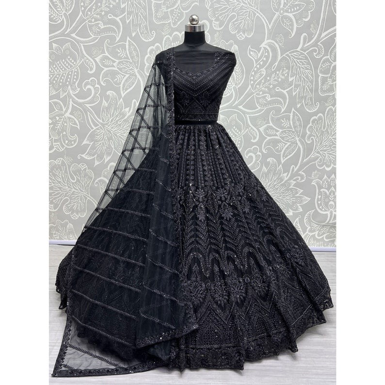 Black Color Lehenga Choli With Net Dupatta