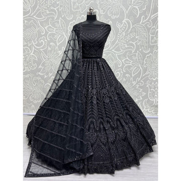 Black Color Lehenga Choli With Net Dupatta
