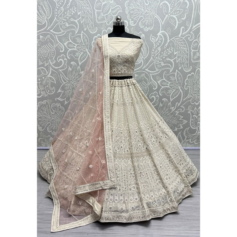 Adorable Sequins Net White Trendy Lehenga Choli