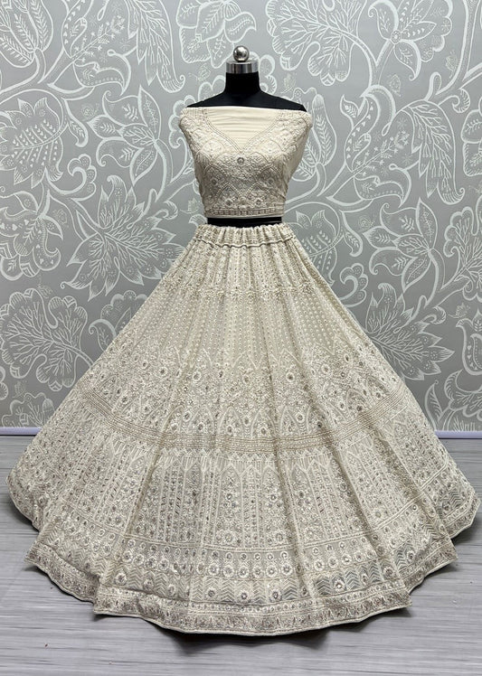 Adorable Sequins Net White Trendy Lehenga Choli
